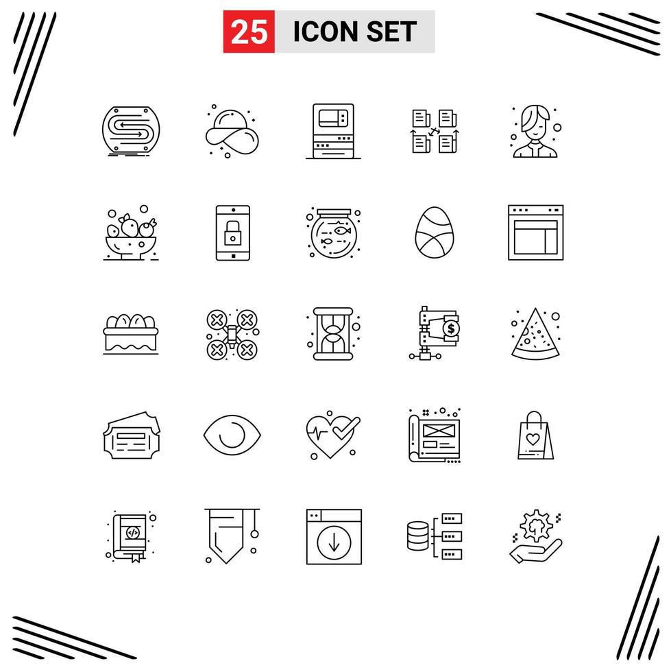 Set of 25 Vector Lines on Grid for folder exchange straw hat withdraw machine Editable Vector Design Elements