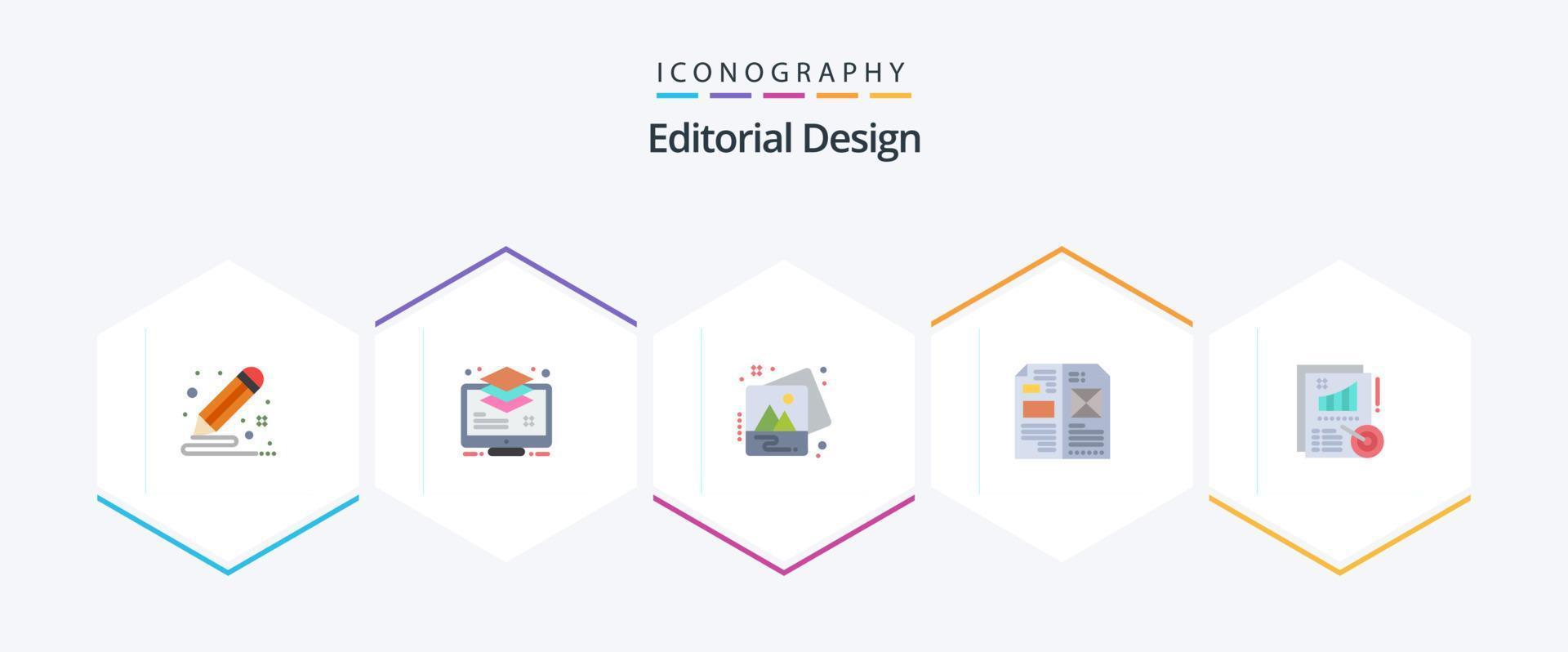 Editorial Design 25 Flat icon pack including layout. design. buffer. book. picture vector