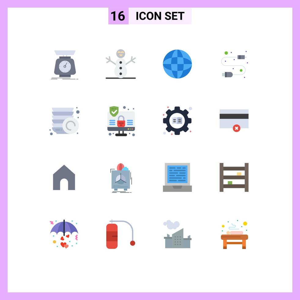 Group of 16 Flat Colors Signs and Symbols for plates kitchen globe wire electronic Editable Pack of Creative Vector Design Elements