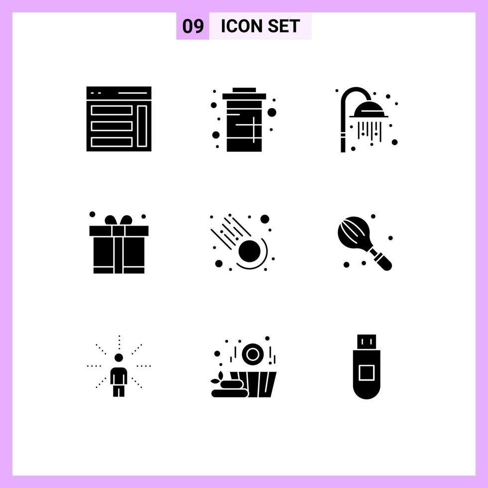 User Interface Pack of 9 Basic Solid Glyphs of comet father soda dad shower Editable Vector Design Elements