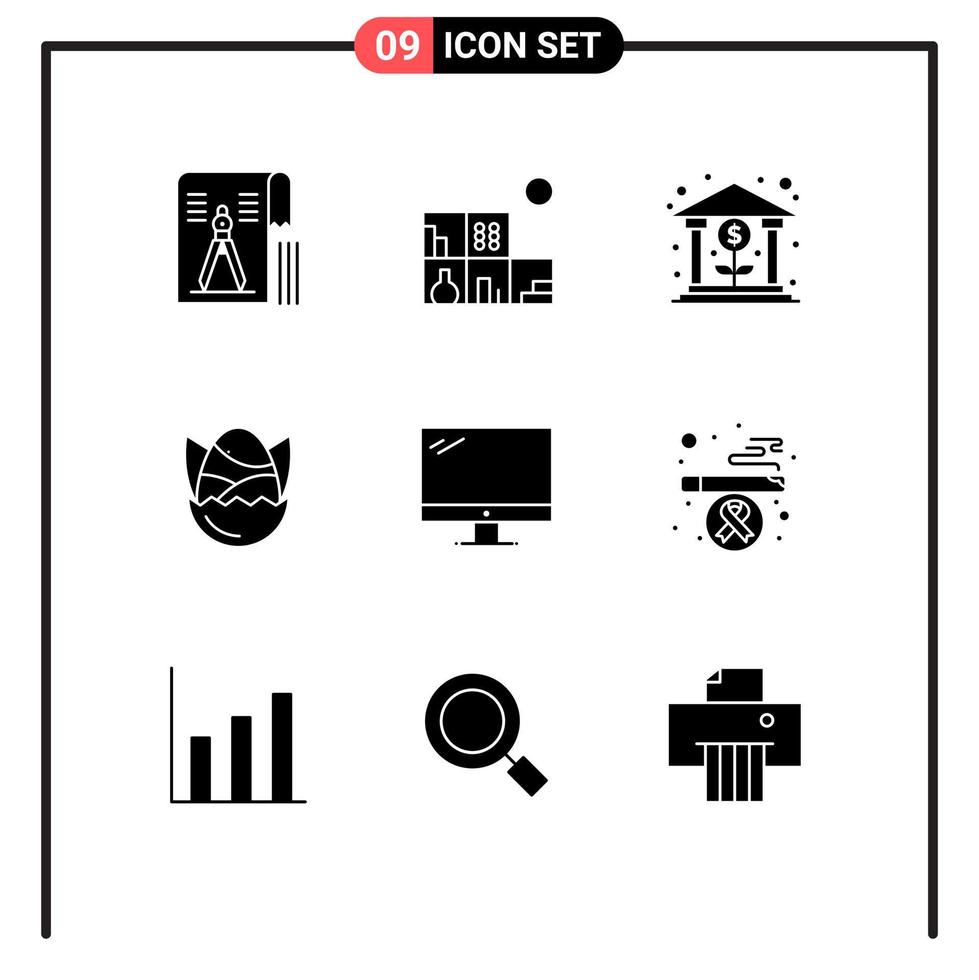 Set of 9 Modern UI Icons Symbols Signs for computer baby bank easter egg Editable Vector Design Elements