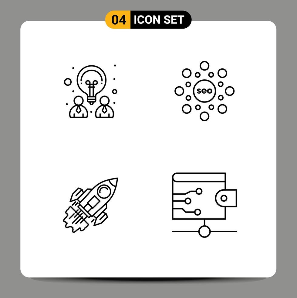 Set of 4 Modern UI Icons Symbols Signs for creative business partnership seo launch Editable Vector Design Elements