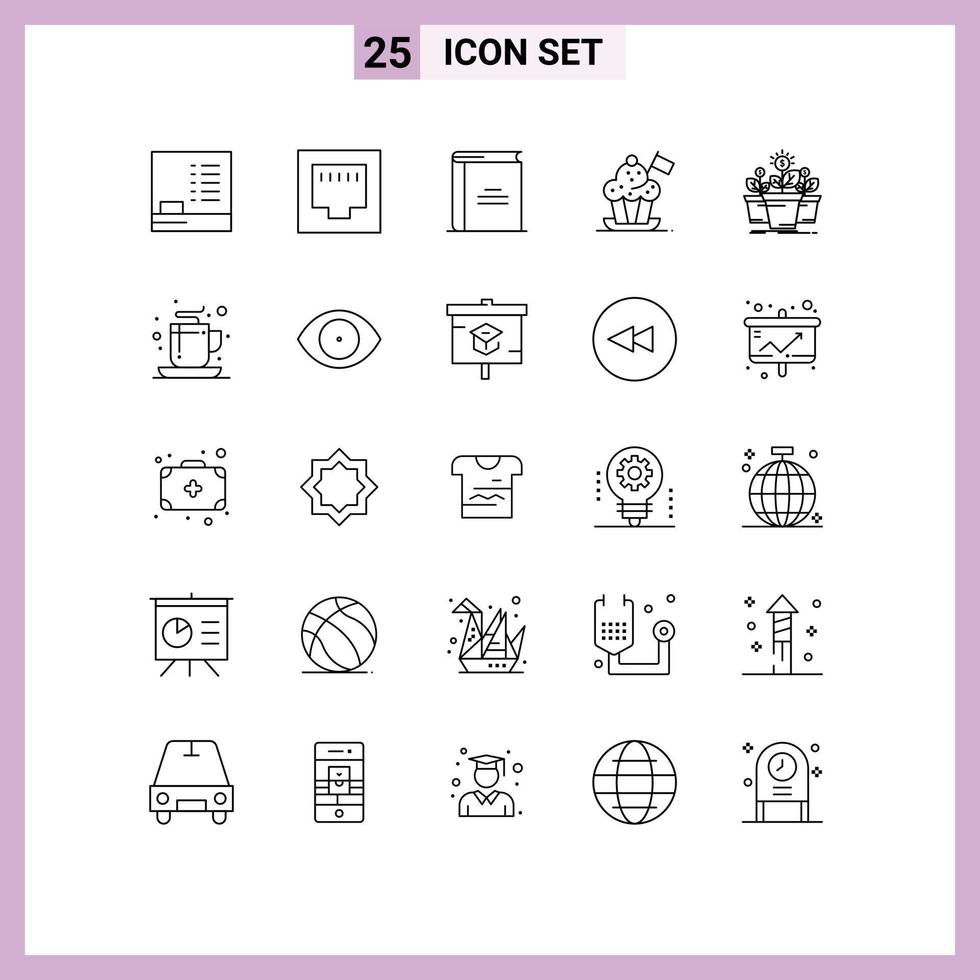Pack of 25 Modern Lines Signs and Symbols for Web Print Media such as money flag library cooker hat chef hat Editable Vector Design Elements