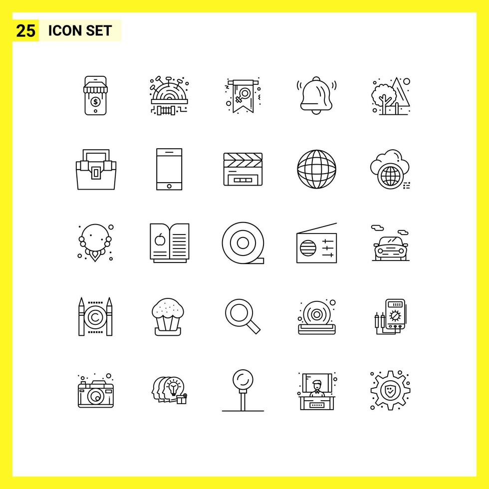 Pictogram Set of 25 Simple Lines of tree forest day notification bell Editable Vector Design Elements