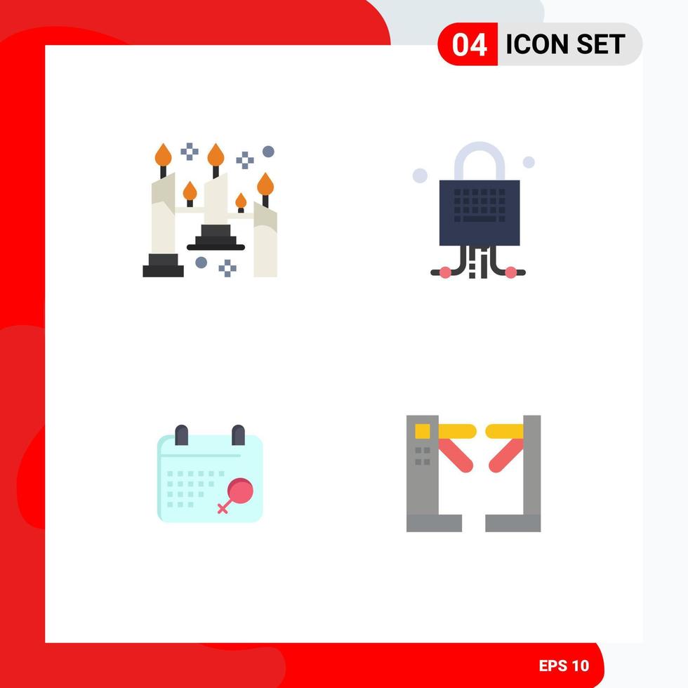 Pack of 4 creative Flat Icons of burning symbol light server access Editable Vector Design Elements