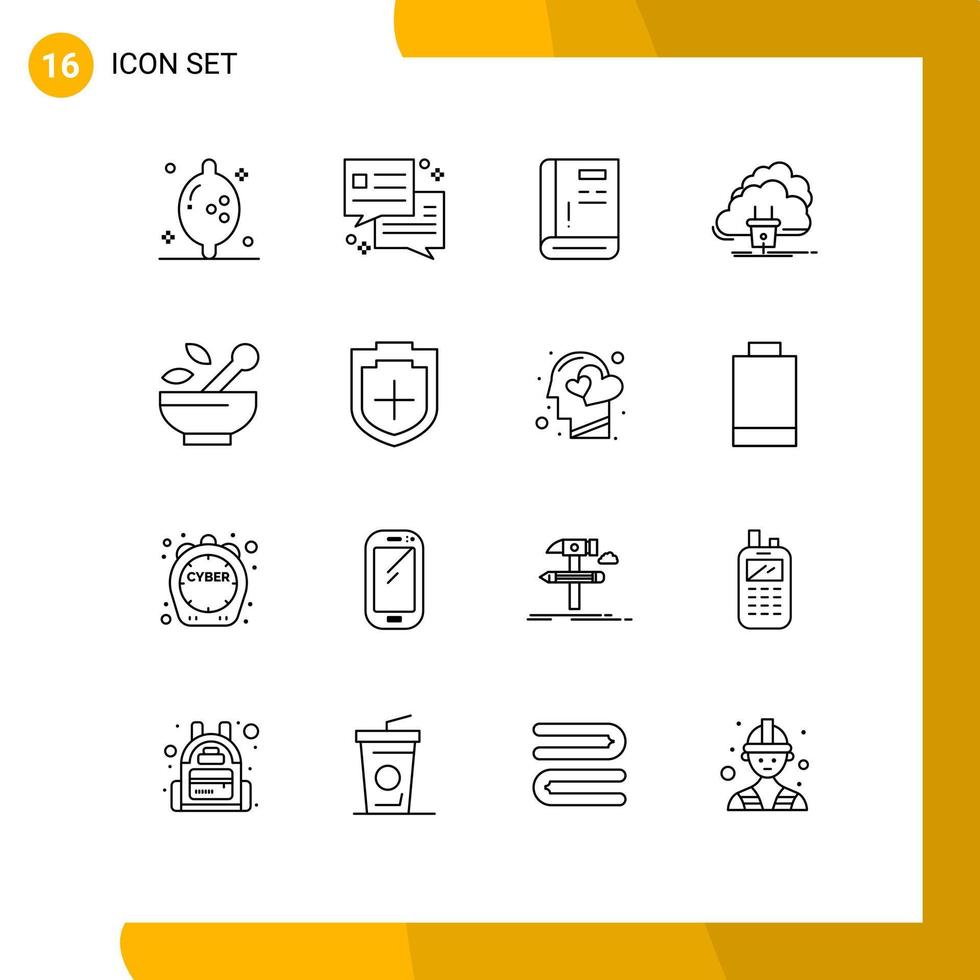 Outline Pack of 16 Universal Symbols of medical power guide network connection Editable Vector Design Elements