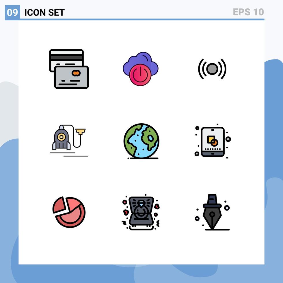 Pictogram Set of 9 Simple Filledline Flat Colors of globe cable essential hotel vacuum Editable Vector Design Elements