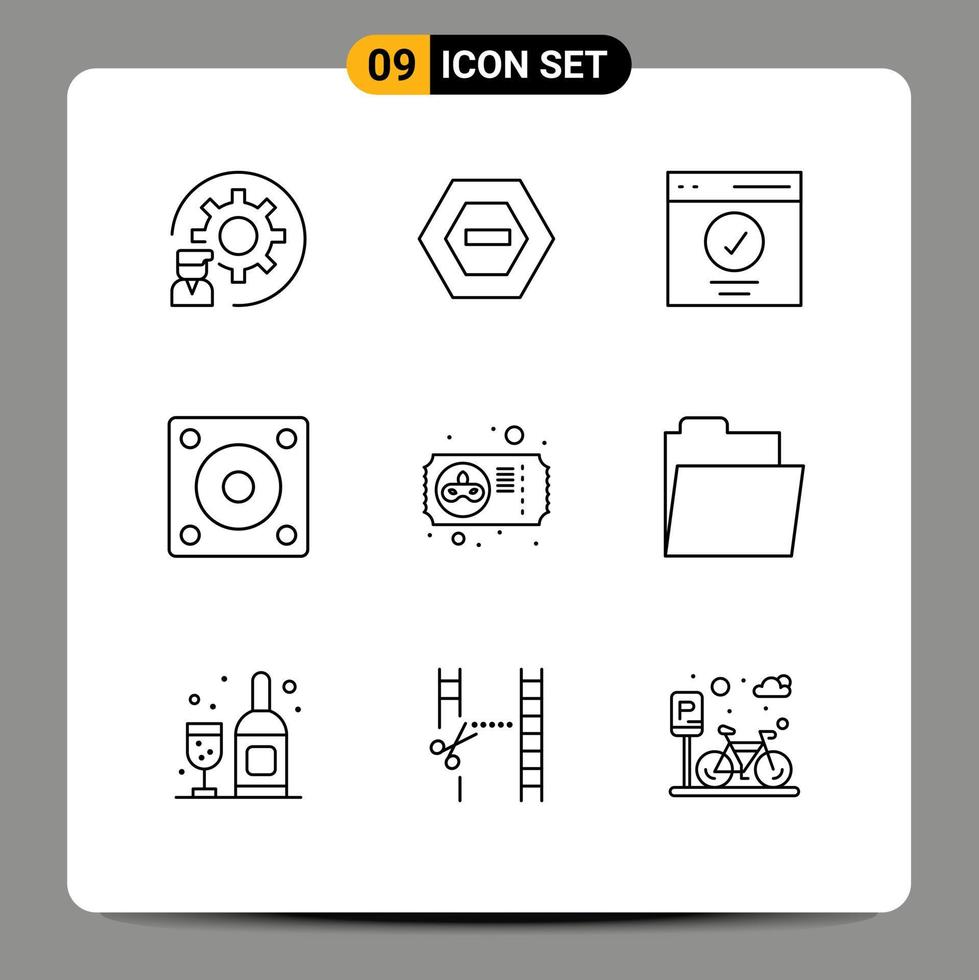 9 Universal Outlines Set for Web and Mobile Applications technology gadgets data devices success Editable Vector Design Elements