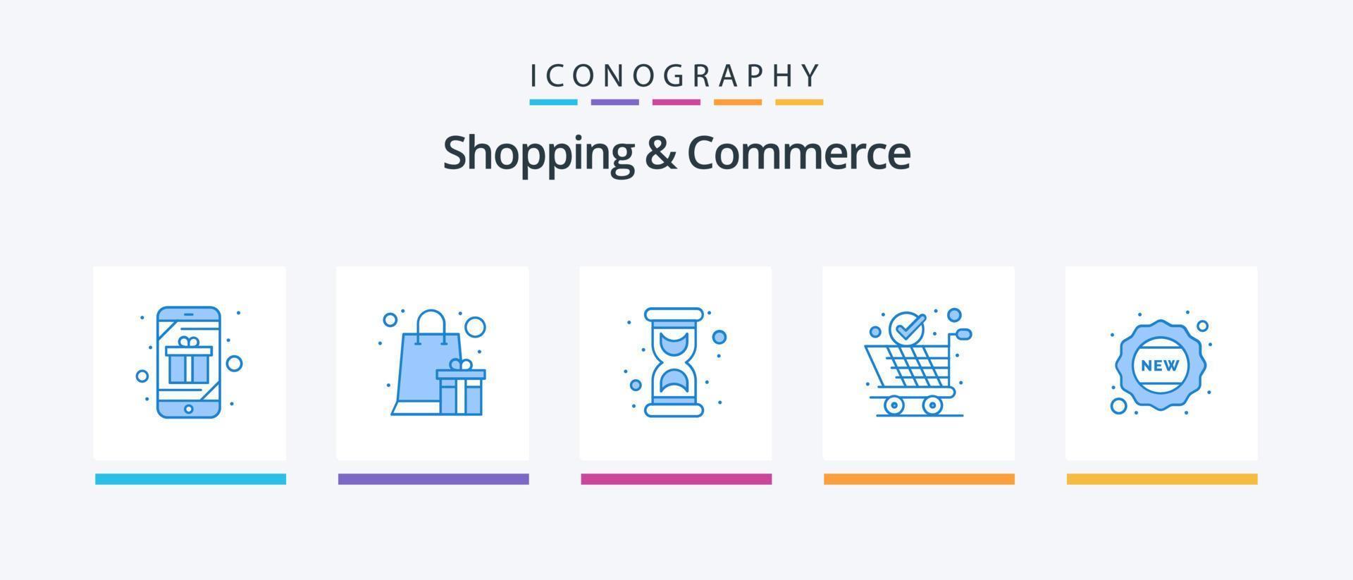 Shopping And Commerce Blue 5 Icon Pack Including badge. global shipping. reward. global logistic. time. Creative Icons Design vector