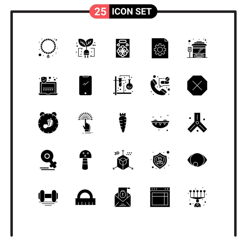 Set of 25 Modern UI Icons Symbols Signs for security city bus terminal love stop file Editable Vector Design Elements