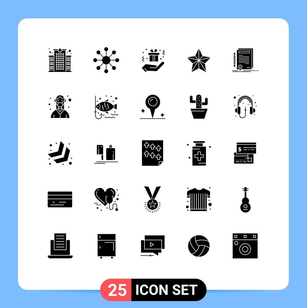 Group of 25 Solid Glyphs Signs and Symbols for degree certificate box business holiday Editable Vector Design Elements
