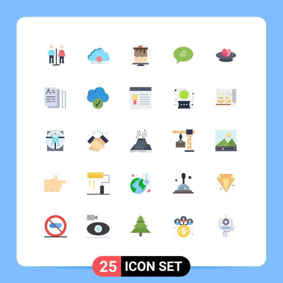 Mobile Interface Flat Color Set of 25 Pictograms of celebration sand synchronization chating message Editable Vector Design Elements