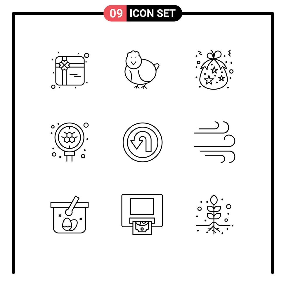 Pack of 9 creative Outlines of back search birth science atom Editable Vector Design Elements