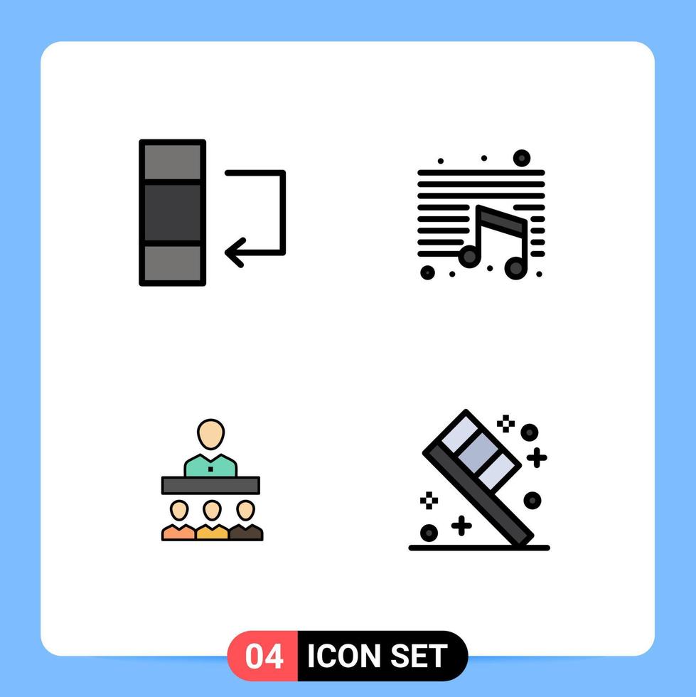 User Interface Pack of 4 Basic Filledline Flat Colors of column teamwork music school toothbrush Editable Vector Design Elements
