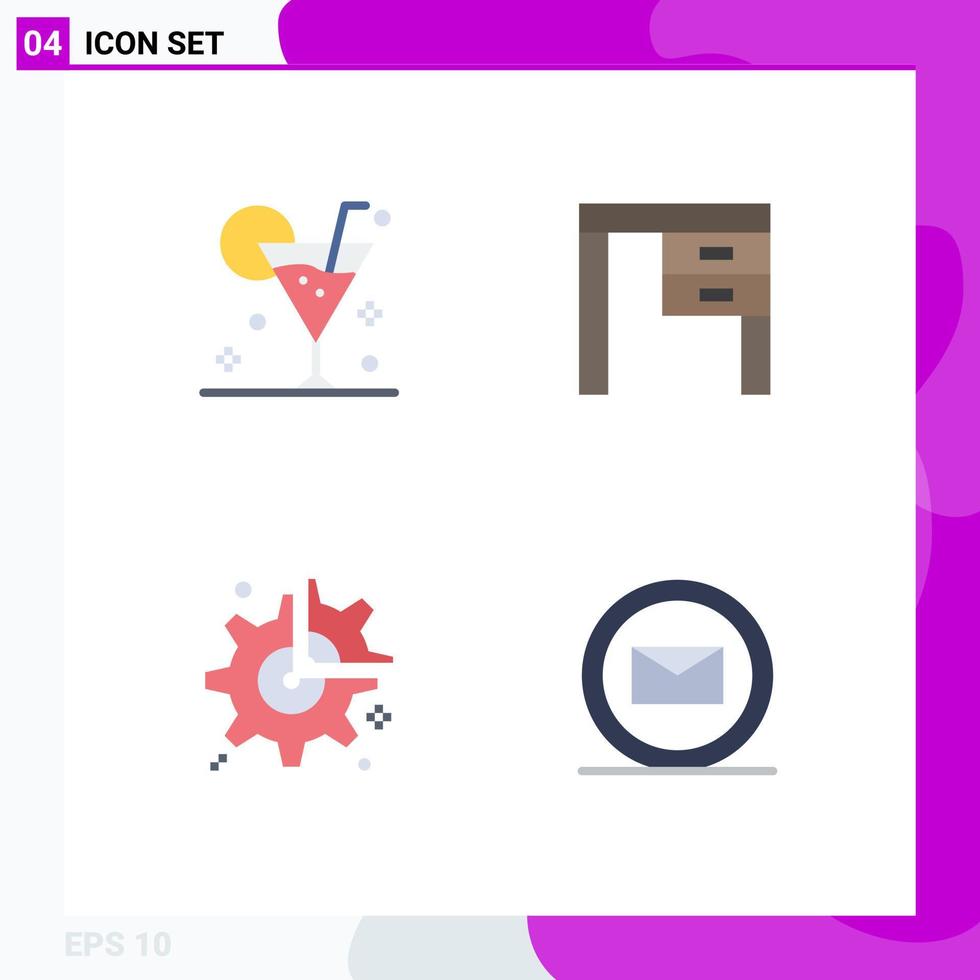 Flat Icon Pack of 4 Universal Symbols of beach office drink desk cog Editable Vector Design Elements