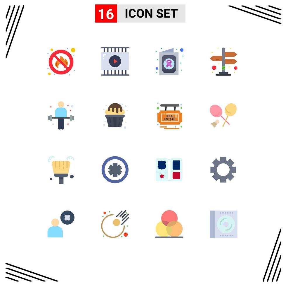 Universal Icon Symbols Group of 16 Modern Flat Colors of weightlifting exercise health dumbbell navigation Editable Pack of Creative Vector Design Elements