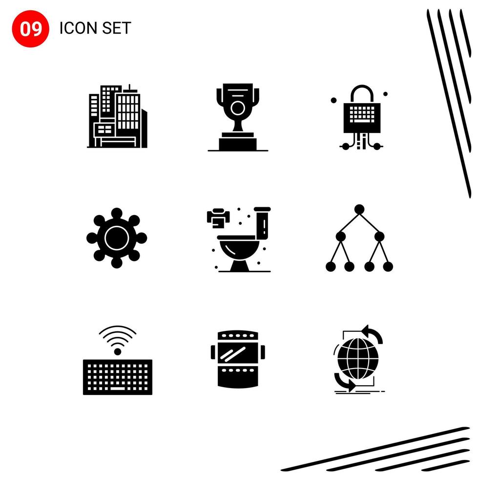 9 Solid Glyph concept for Websites Mobile and Apps link living locked home setting Editable Vector Design Elements
