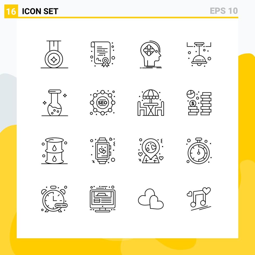 16 User Interface Outline Pack of modern Signs and Symbols of chemistry biochemistry human analysis light Editable Vector Design Elements