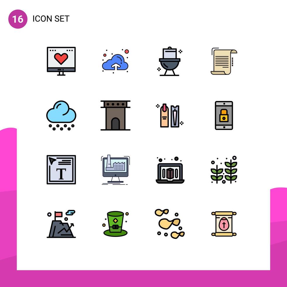 Pictogram Set of 16 Simple Flat Color Filled Lines of cloud paper bathroom note document Editable Creative Vector Design Elements