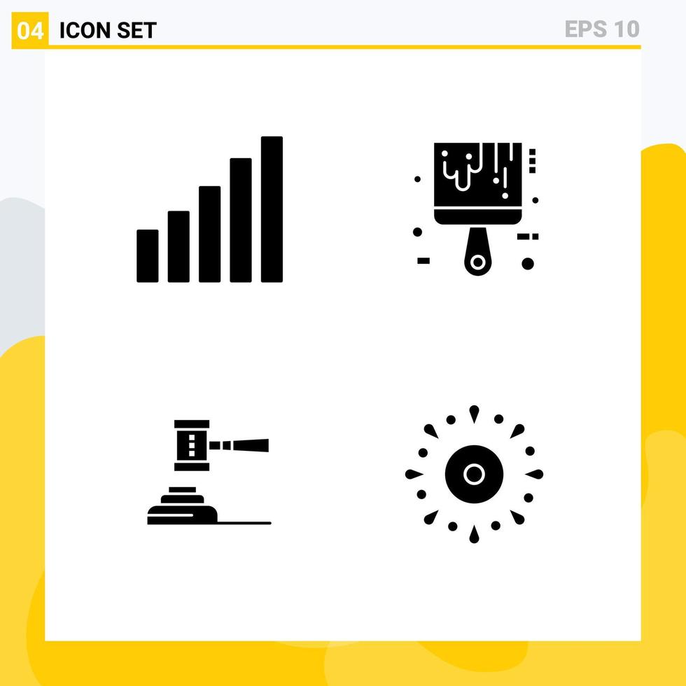 4 Universal Solid Glyph Signs Symbols of connection auction brush color gavel Editable Vector Design Elements