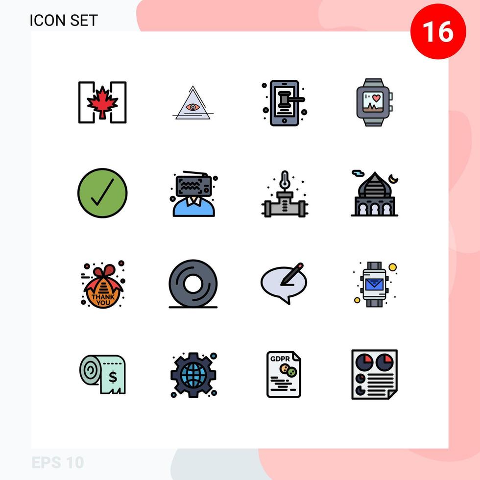 Set of 16 Modern UI Icons Symbols Signs for circle heart mobile love handwatch Editable Creative Vector Design Elements