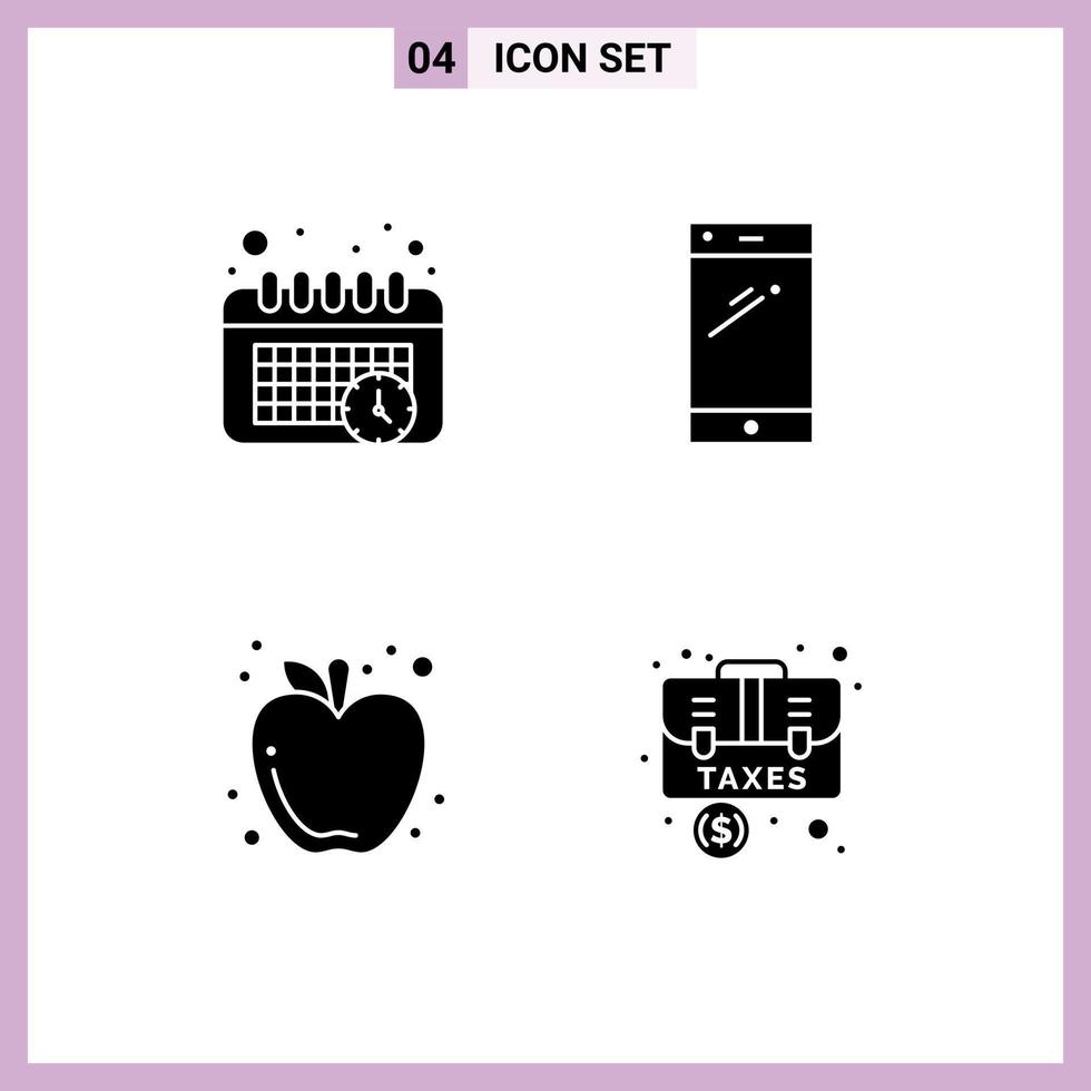 4 Universal Solid Glyph Signs Symbols of calendar autumn phone android food Editable Vector Design Elements