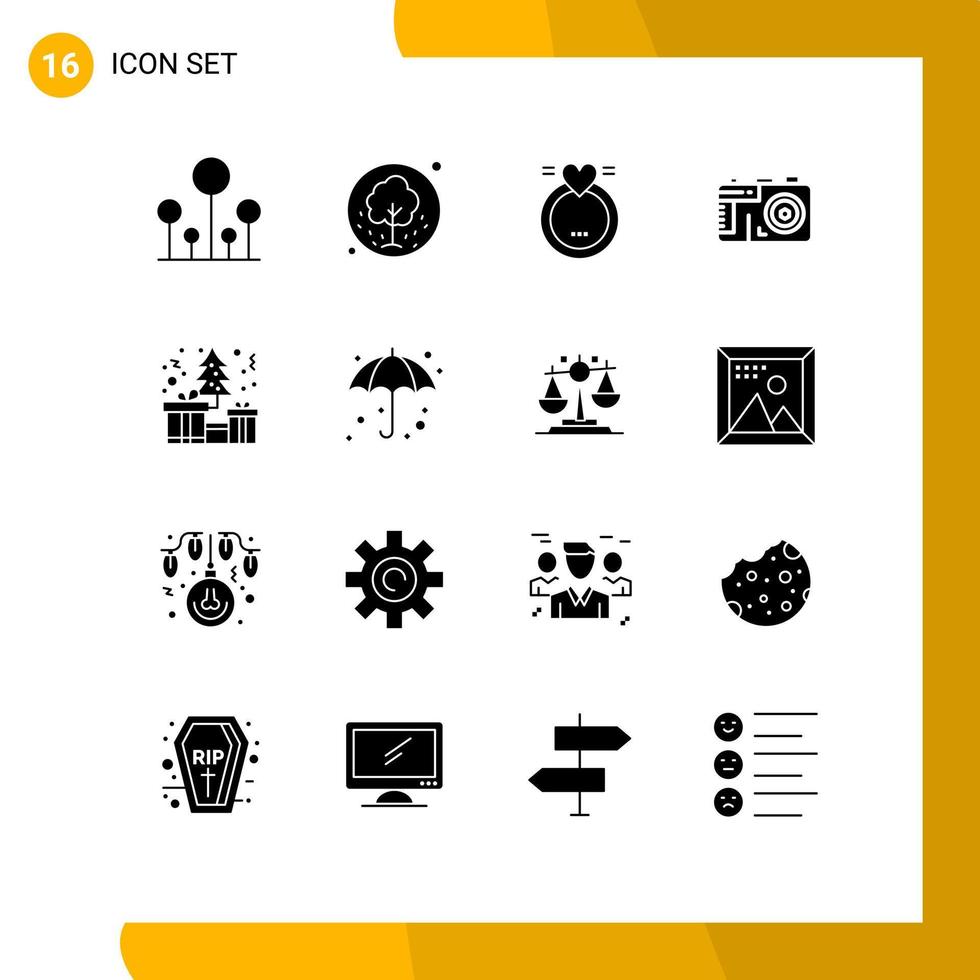 Pictogram Set of 16 Simple Solid Glyphs of box photo nature design wedding Editable Vector Design Elements