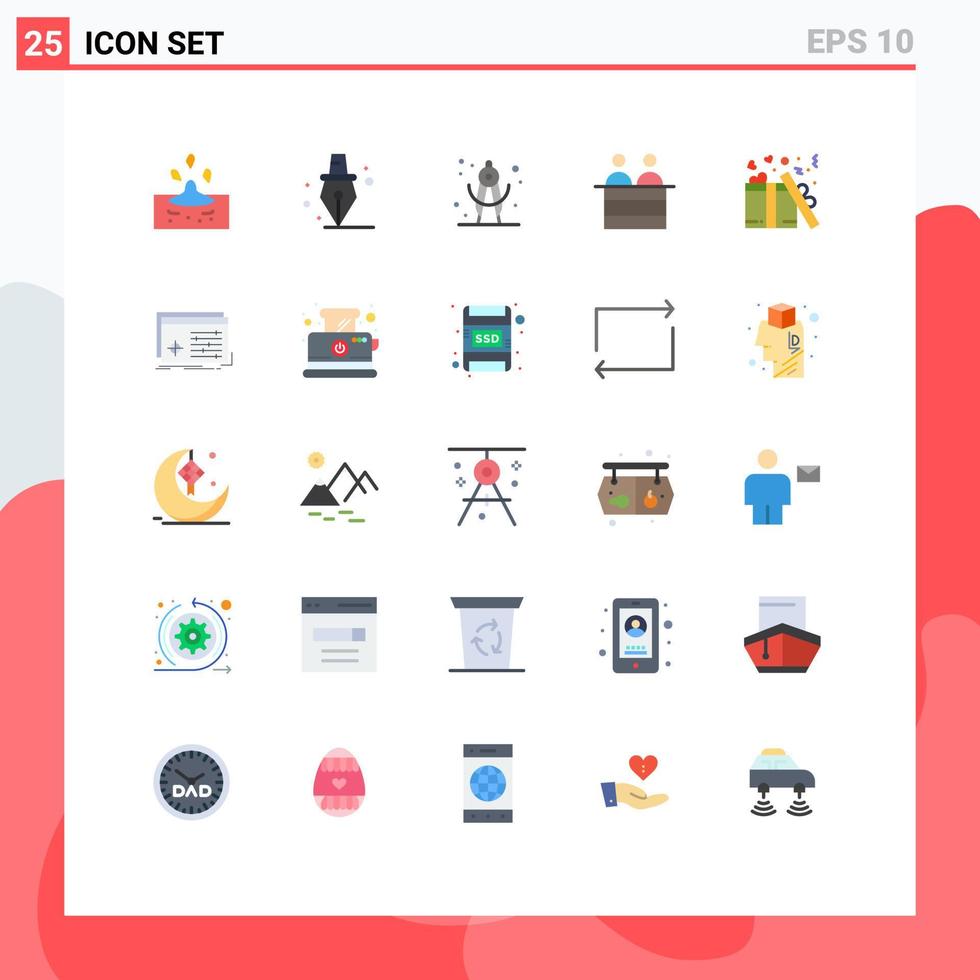 Mobile Interface Flat Color Set of 25 Pictograms of valentine love geometry gift jury Editable Vector Design Elements