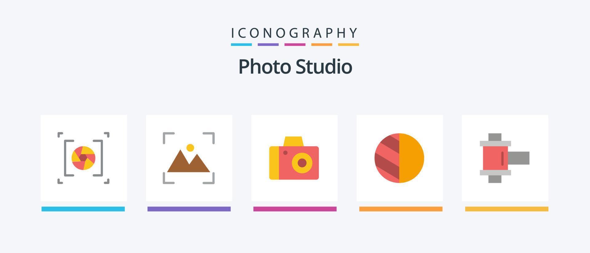 Photo Studio Flat 5 Icon Pack Including . photo. camera. film. photo. Creative Icons Design vector