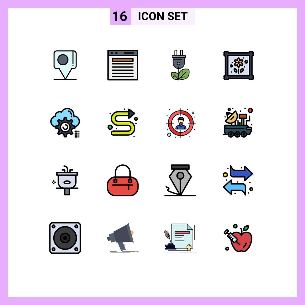 Modern Set of 16 Flat Color Filled Lines and symbols such as setting hobby website hobbies power Editable Creative Vector Design Elements