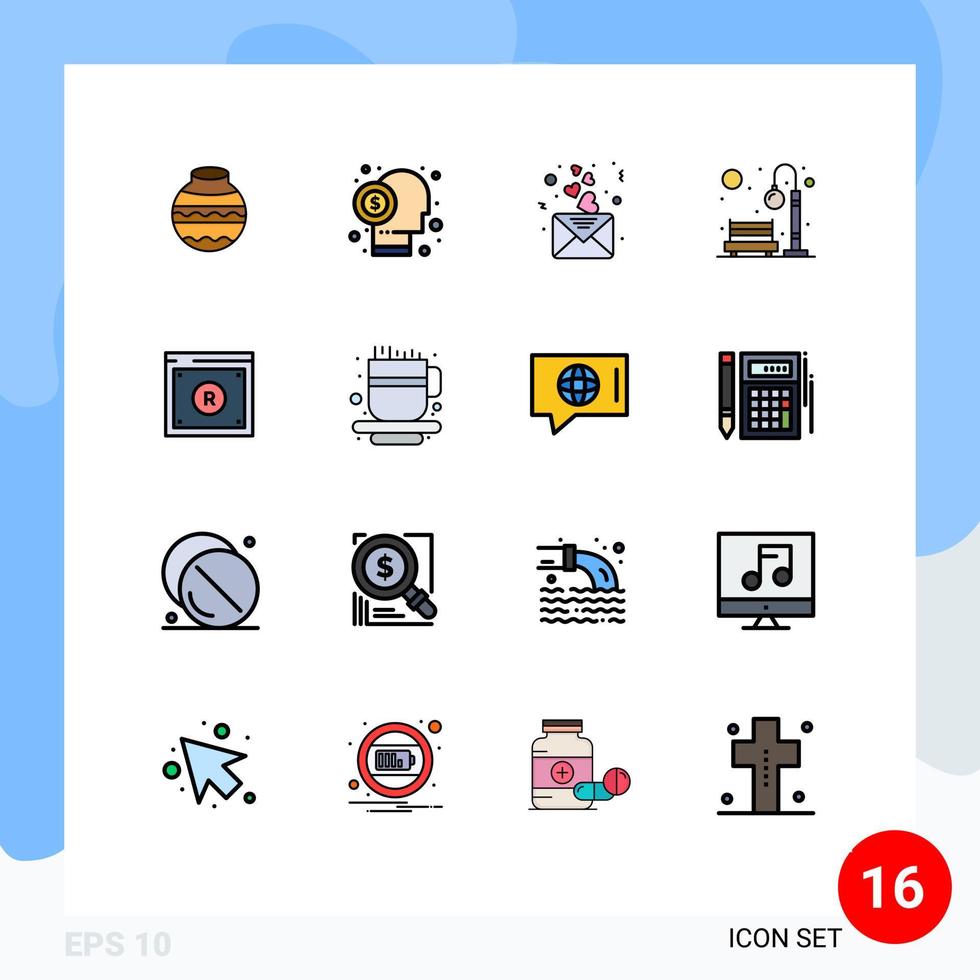 Set of 16 Modern UI Icons Symbols Signs for recreation city investor bench love Editable Creative Vector Design Elements