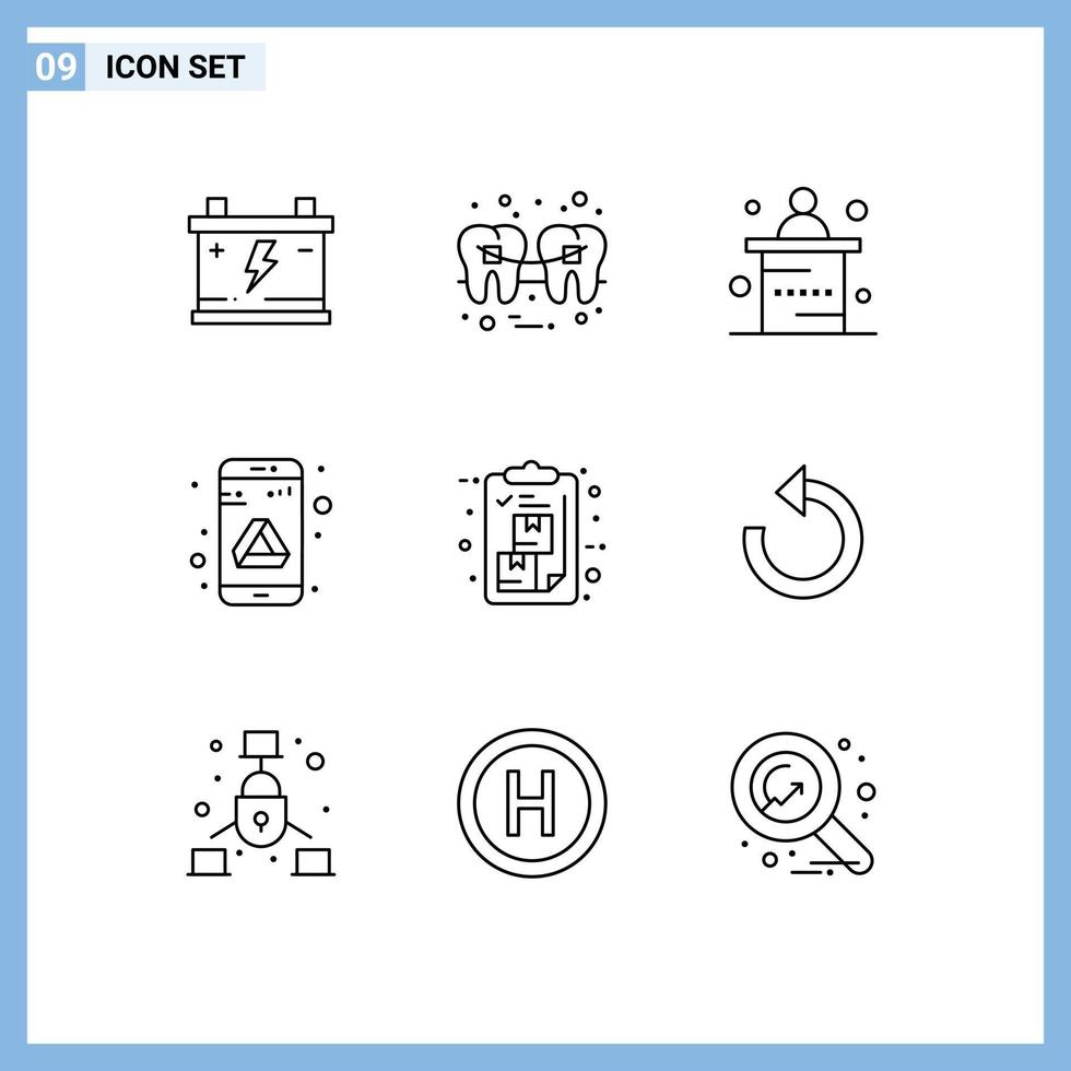 9 Universal Outline Signs Symbols of box google wire drive reception Editable Vector Design Elements