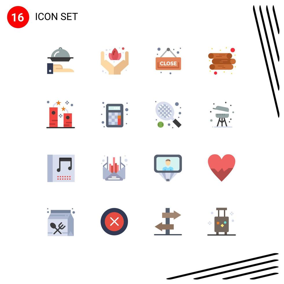 16 User Interface Flat Color Pack of modern Signs and Symbols of party firework board firecracker wood Editable Pack of Creative Vector Design Elements