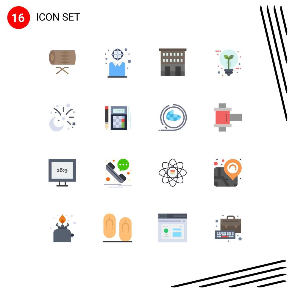 16 Universal Flat Color Signs Symbols of leaf eco personal bulb shop front Editable Pack of Creative Vector Design Elements
