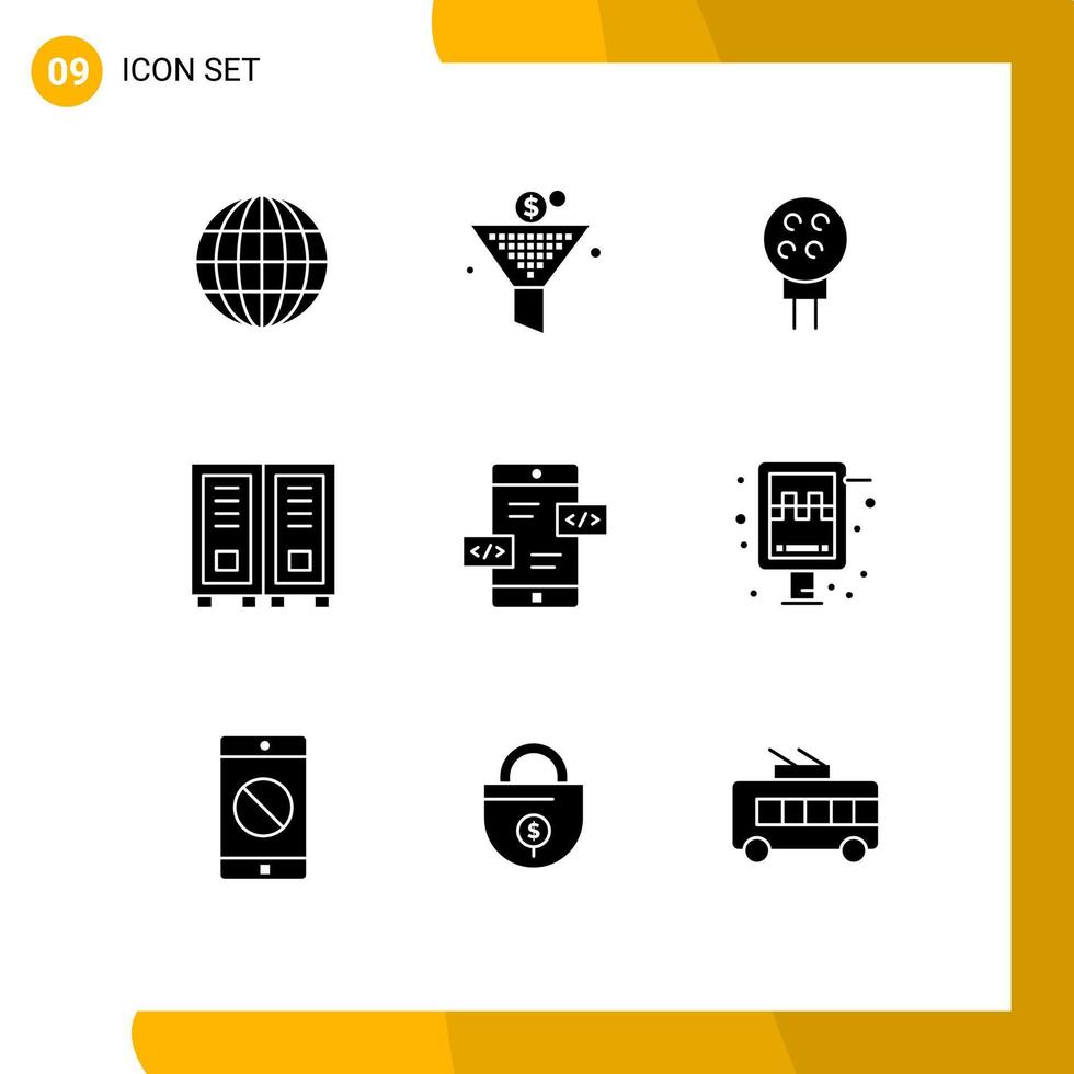Pictogram Set of 9 Simple Solid Glyphs of div app development ball reading library Editable Vector Design Elements