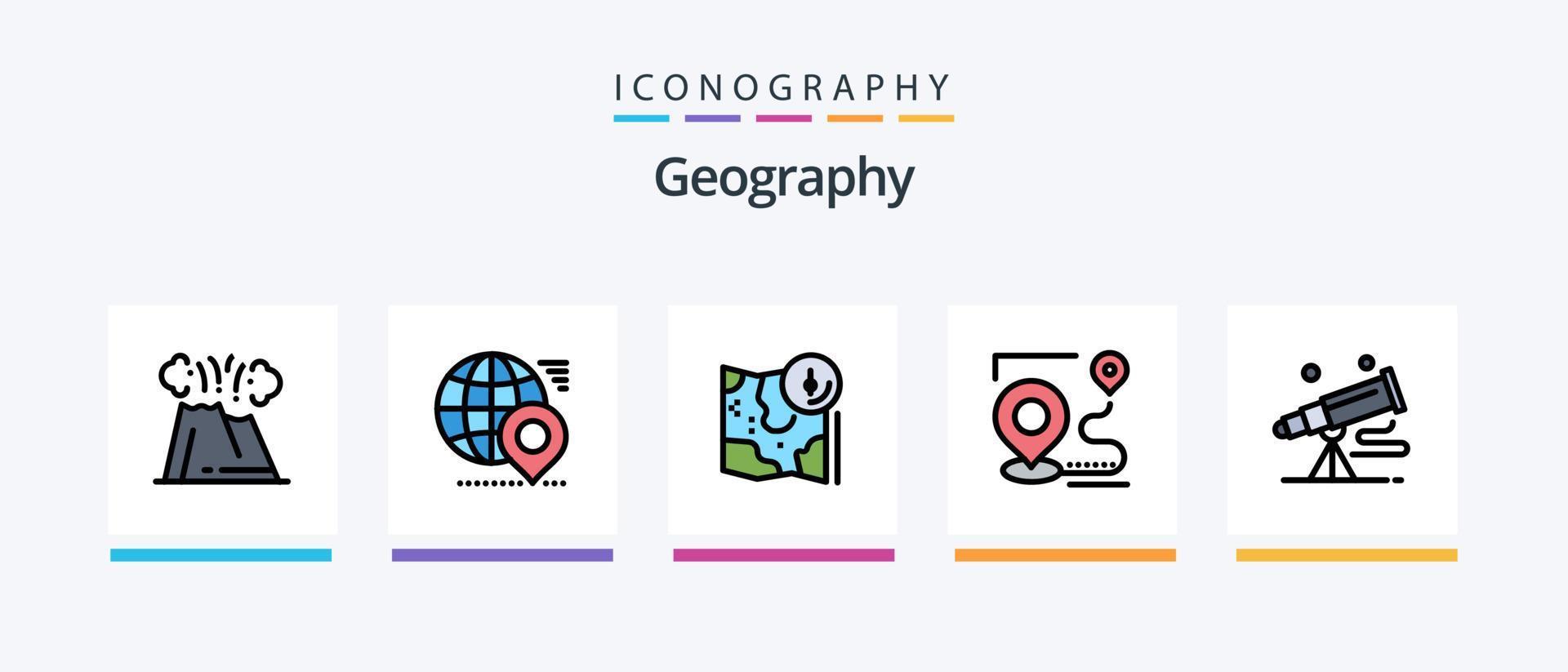 Geo Graphy Line Filled 5 Icon Pack Including target. map. astronomy. travel. direction. Creative Icons Design vector