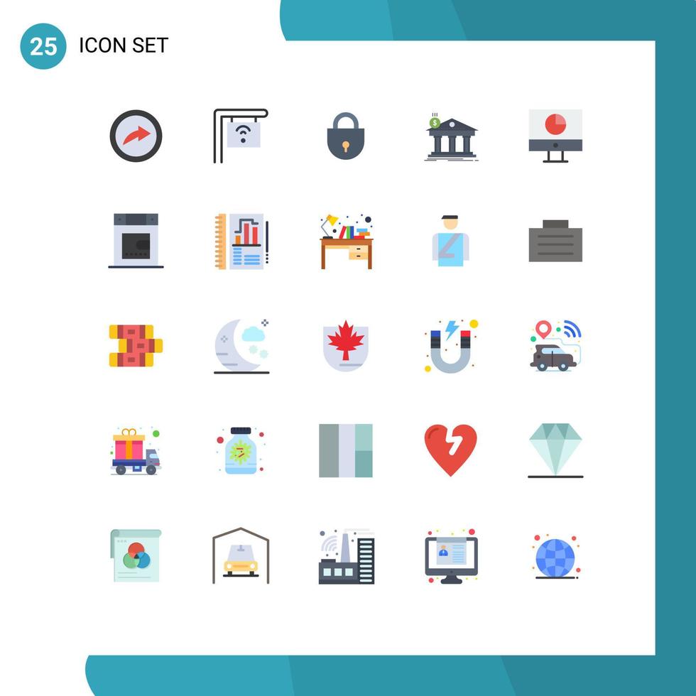 Pack of 25 Modern Flat Colors Signs and Symbols for Web Print Media such as graph computer locked federal banking Editable Vector Design Elements