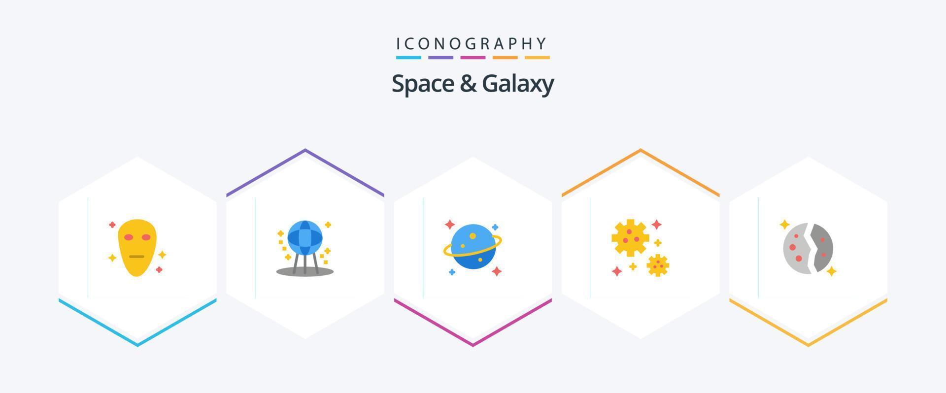 Space And Galaxy 25 Flat icon pack including space. galaxy. saturn. destroyed. space vector