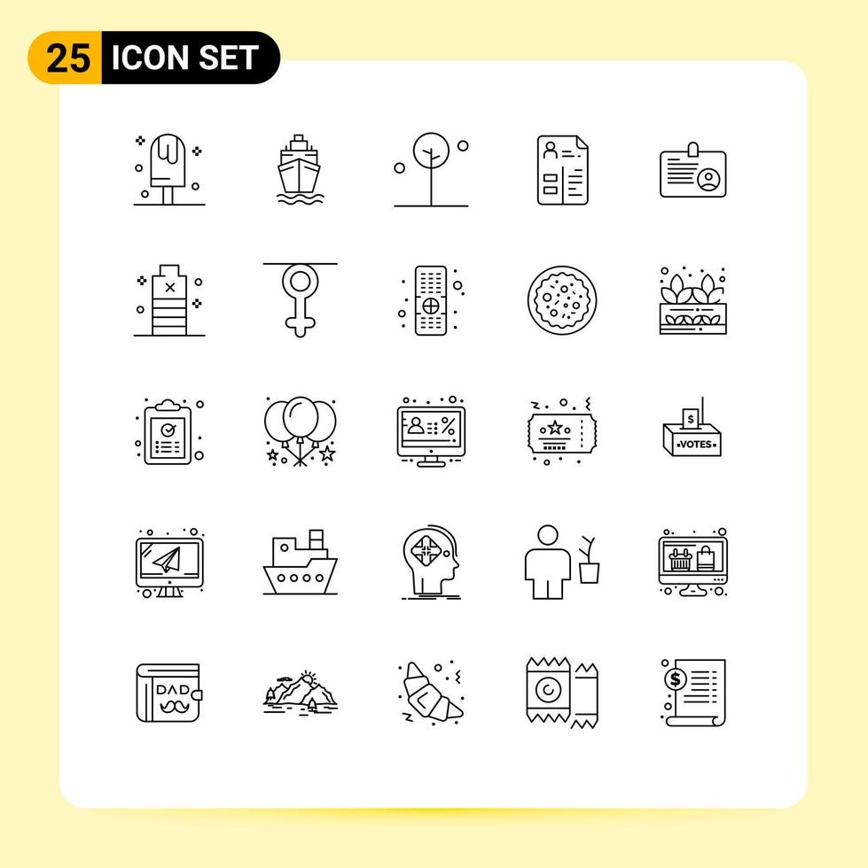 Set of 25 Modern UI Icons Symbols Signs for card portfolio forest job curriculum Editable Vector Design Elements