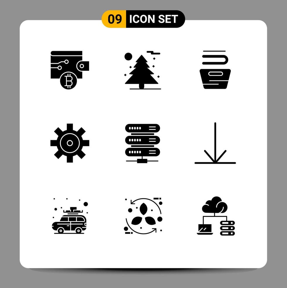9 Thematic Vector Solid Glyphs and Editable Symbols of arrow network housekeeping data vehicle configuration Editable Vector Design Elements