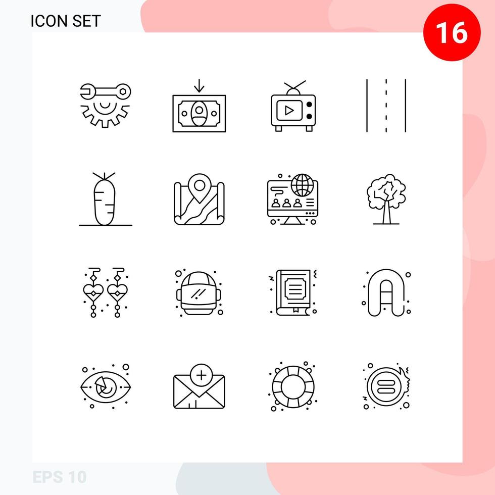 User Interface Pack of 16 Basic Outlines of food road television path infrastructure Editable Vector Design Elements