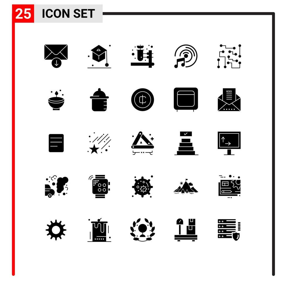 User Interface Pack of 25 Basic Solid Glyphs of science electronics herbal test circuitry multimedia Editable Vector Design Elements