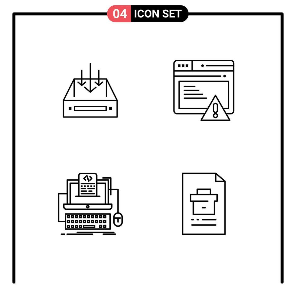 Set of 4 Modern UI Icons Symbols Signs for inbox alert container seo coding Editable Vector Design Elements
