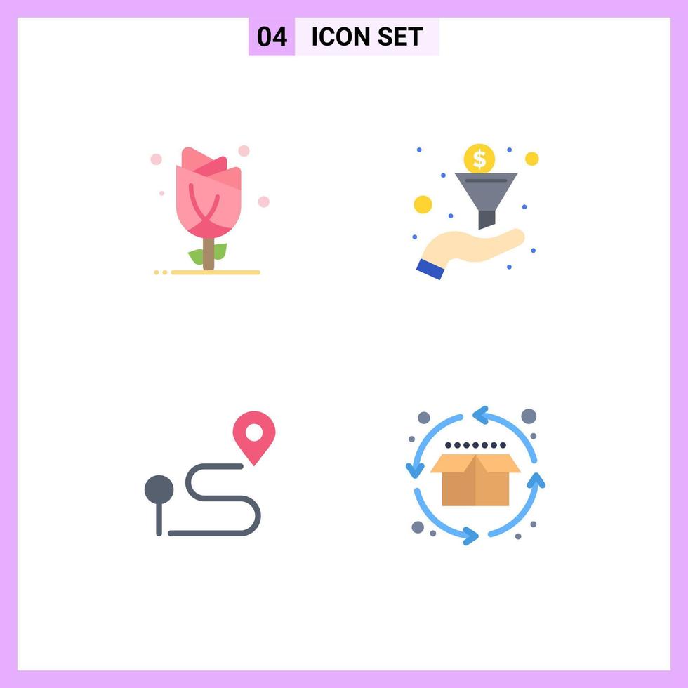 Set of 4 Vector Flat Icons on Grid for flora map nature funnel pin Editable Vector Design Elements