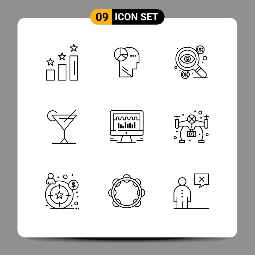 9 Universal Outline Signs Symbols of server lemon business juice taxes Editable Vector Design Elements