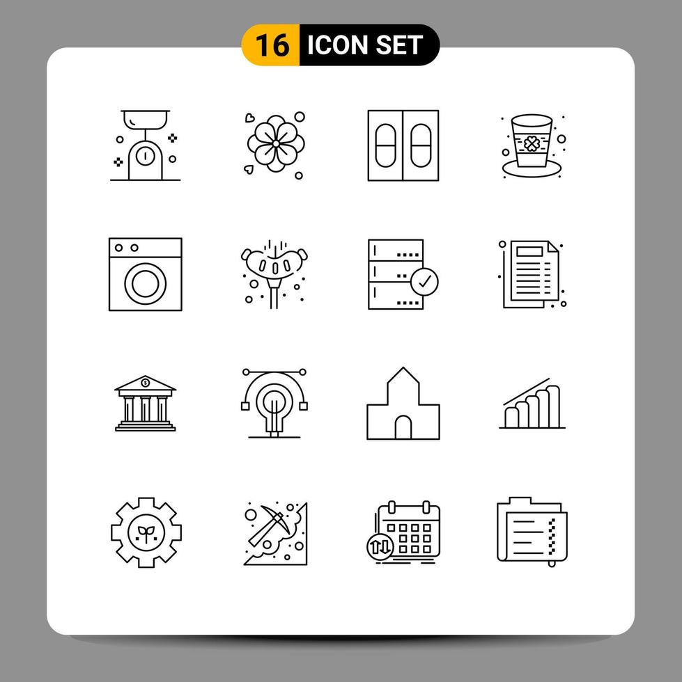Set of 16 Commercial Outlines pack for interior collection medicine leprechaun hat Editable Vector Design Elements
