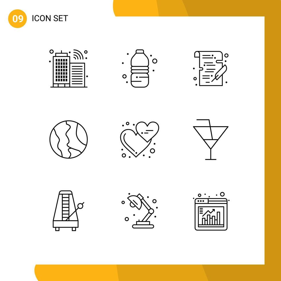 Set of 9 Vector Outlines on Grid for emojis geography study world location Editable Vector Design Elements
