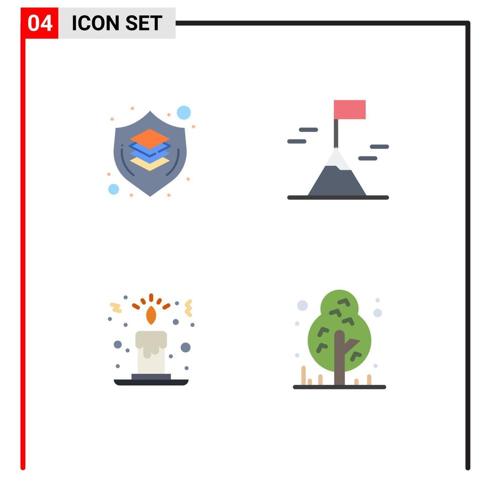 Pack of 4 Modern Flat Icons Signs and Symbols for Web Print Media such as brain christmas shield mountain camping Editable Vector Design Elements