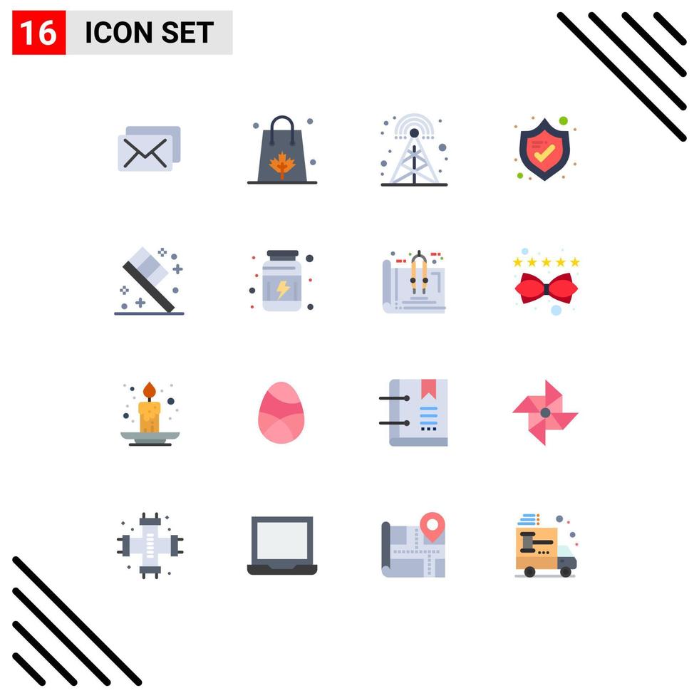 Modern Set of 16 Flat Colors and symbols such as room toothbrush broadcasting shield protection Editable Pack of Creative Vector Design Elements