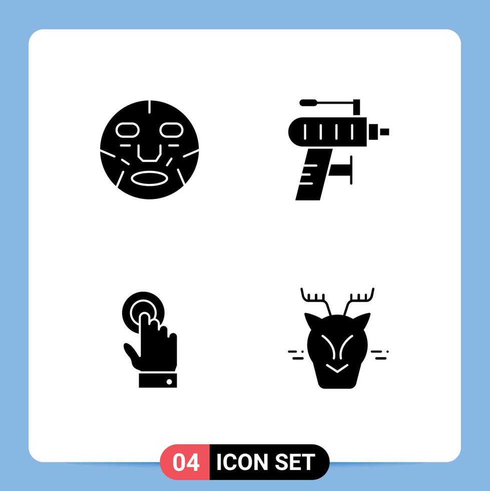 Modern Set of 4 Solid Glyphs Pictograph of beauty toch mask perforator interface Editable Vector Design Elements